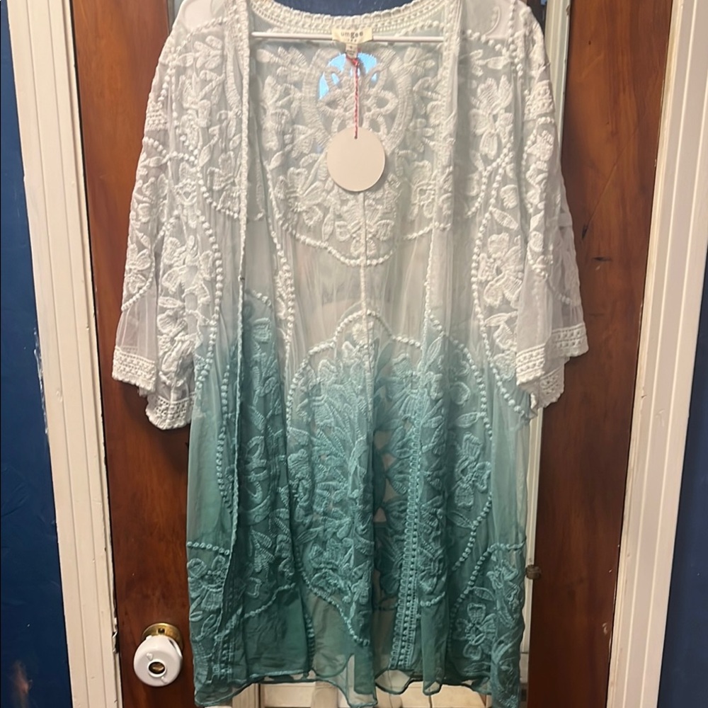 White and Green Lace Kimono